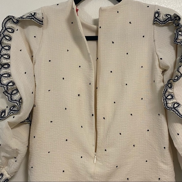 Ruffle Blouse Women’s Size Small white black Cropped Embroidered Ruffle Top - Picture 5 of 11